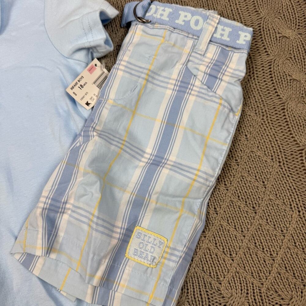 Disney Pooh Blue Polo One Piece and Plaid Shorts Set ~ 18M - Picture 2 of 14